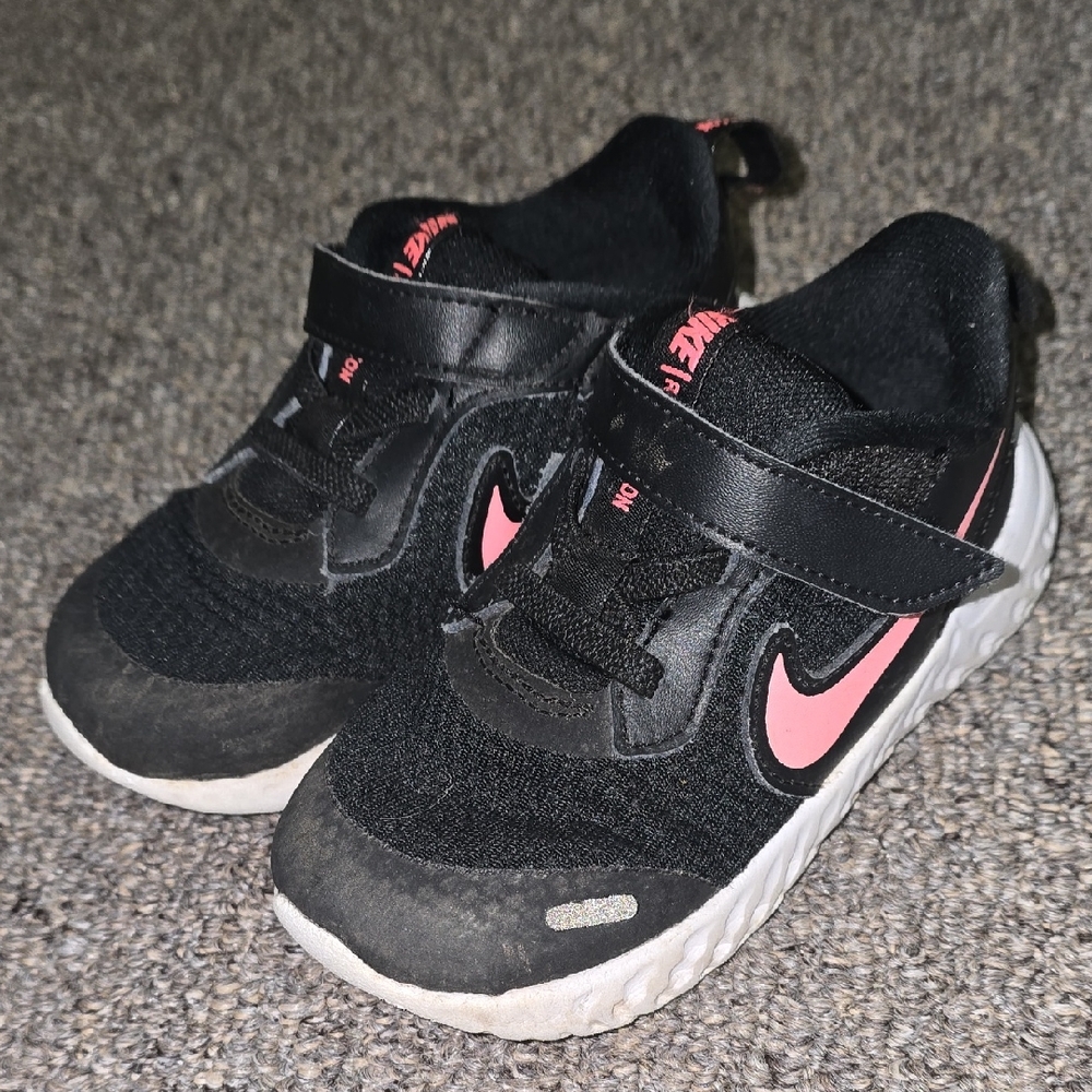 Nike Black and Pink Sneakers with Velcro Strap